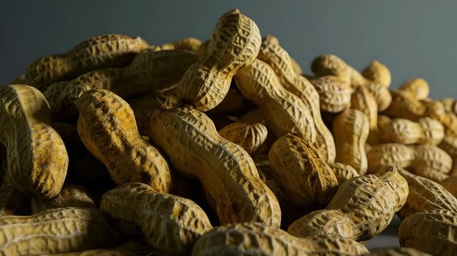Pile of peanuts with some still in their shell. Peanuts are golden yellow and have not been cracked open yet.