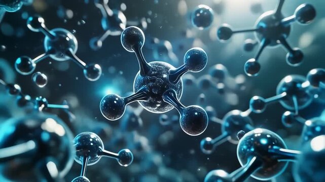 Ultra-detailed molecular fusion animation, glowing nanoparticles swirling in zero gravity