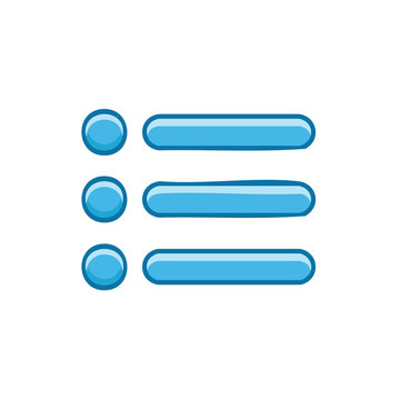 Minimalist blue menu list element with three options icon on white background.