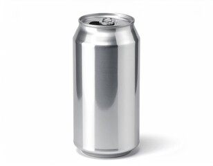 Metal can, open top, smooth, silver sheen, white background