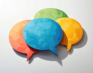 Colorful speech bubbles overlap on a white surface