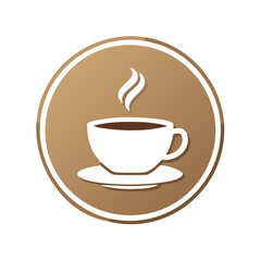 Steaming Coffee Cup Illustration on Saucer in Circle Frame Cafe Drink Symbol