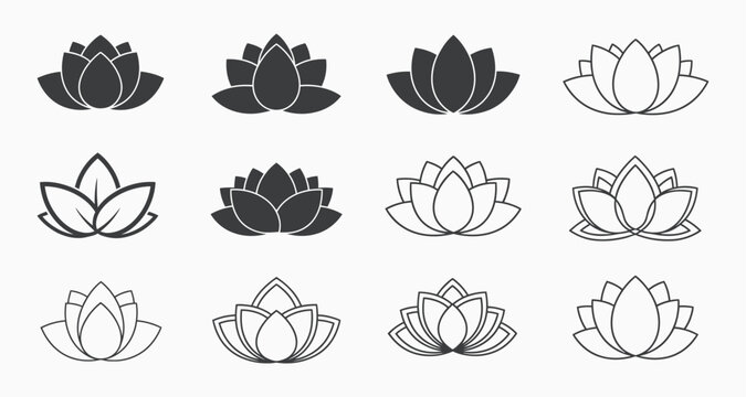 Collection of lotus flower illustrations in various styles and techniques