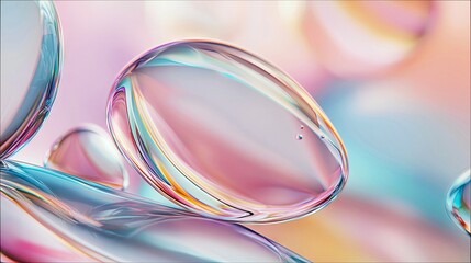 Close-up of abstract bubbles with a soft pastel color palette, creating a dreamy and ethereal atmosphere.