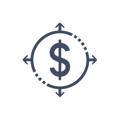 Fototapeta premium Dollar sign encircled with navigational arrows pointing in different directions suggesting financial growth