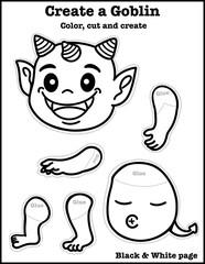 Create a goblin , cut and paste, craft and coloring activity for kids, preschool, kindergarten and homeschool , fit for 8.5”x11” size