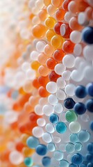 Close-up of a vibrant and colorful arrangement of spheres, creating an abstract and visually appealing composition with a soft and diffused lighting.