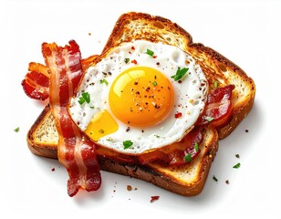Egg on toast with bacon and parsley
