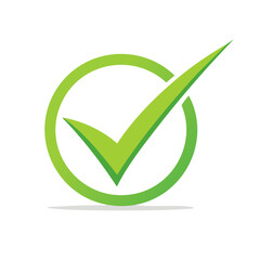 Green check mark inside a circle graphic symbol for success, agreement, and approval