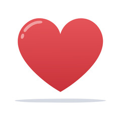 Simple red heart icon with a glossy highlight and soft shadow illustration
