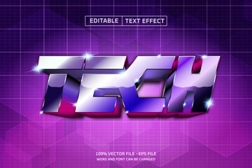Futuristic Tech 3D Editable Text Effect &ndash; Neon Purple Vector Typography