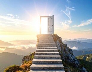 Steps to door on peak; bright light