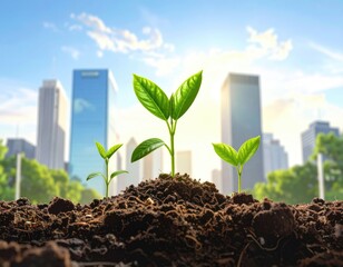 Seedlings against city