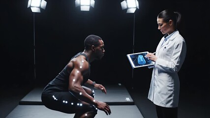 Athlete Undergoing Motion Capture Analysis in a Sports Science Lab.