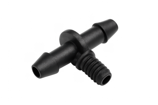 Black plastic t-piece barb hose connector fitting
