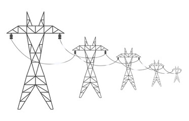 Black voltage wires. Power line live, distance extending transmission. Electricity line constructions, energy supply equipment sapid vector elements