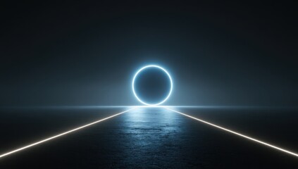 A dark road with a glowing circle in the middle