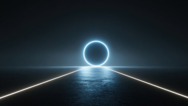 A dark road with a glowing circle in the middle