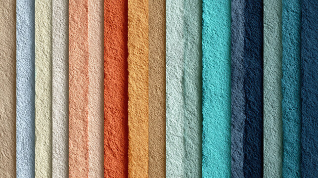 Vibrant textured vertical stripes in an array of earthy and oceanic colors create a striking pattern