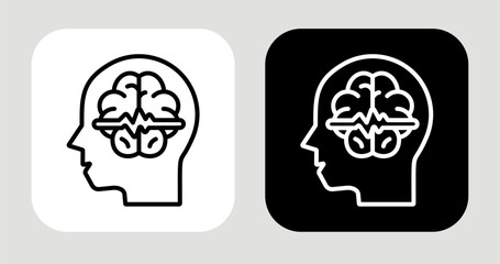 Brain Pulse Icon In Black and White Line Style