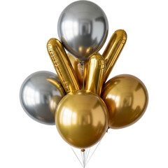Festive Balloons Golden Celebration Silver Elegance Party Decorations Shiny Ornaments on transparent background