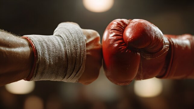 Realistic fighters touching gloves before sparring - Powered by Adobe