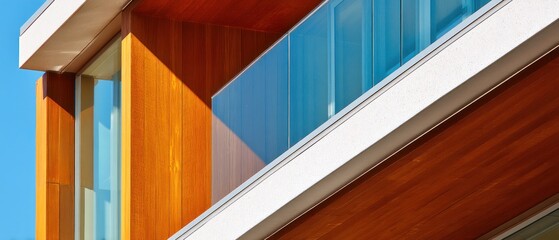 Fototapeta premium Modern architectural details wooden facade clear sky