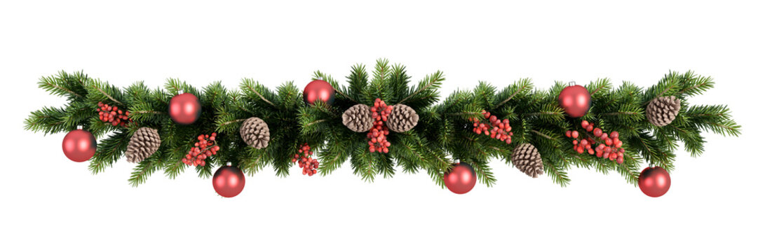 christmas garland pine tree decoration isolated on white