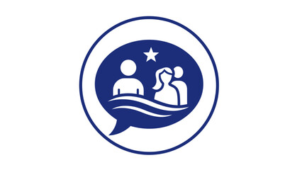 Obraz premium Flat design illustration of two people communicating in a speech bubble with a star, against a white background.