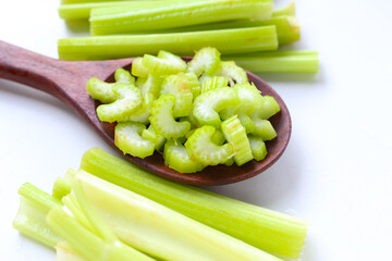 Fresh cut celery, raw celery stem