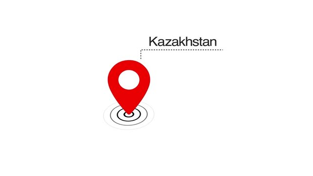 Kazakhstan location marker animation on transparent background. Kazakhstan map label with location pin symbol. Kazakhstan map with destination location concept
