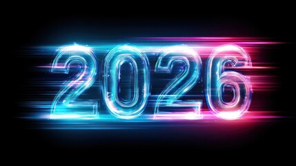 Abstract futuristic 2026 digital numbers with colorful glowing light effects