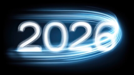Abstract illustration of glowing numbers 2026 with streaks of light on transparent background