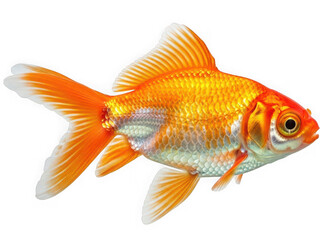 Fototapeta premium A vibrant orange goldfish swimming gracefully with shimmering scales and flowing fins, isolated on transparent background
