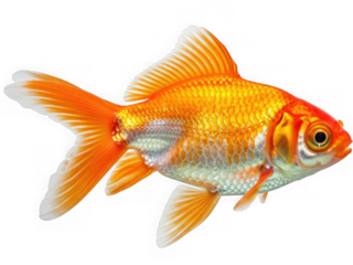 A vibrant orange goldfish swimming gracefully with shimmering scales and flowing fins, isolated on transparent background