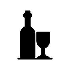 Wine Bottle and Glass on Tray Icon: Elegant Beverage Scene for Celebration