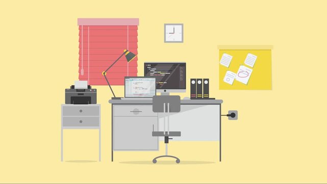 Programmer Workspace Animation | 2D Cartoon Coding Desk Scene | Animated Developer Office Background Clip