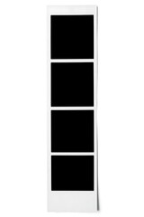 A vertical photo booth strip template featuring empty black four slots separated by white frame, isolated on white background
