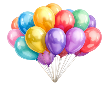 - Colorful Floating Balloons Cluster Overlay, Soft Glow Effect, Transparent PNG Clipart