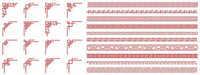 Chinese border set, Asian frame, red vector corner pattern © Auguste Lange