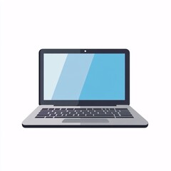 Modern laptop computer with blank blue screen, front view digital illustration of portable notebook device on white background
