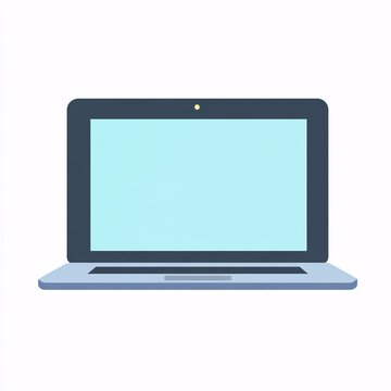 Flat vector illustration of a modern laptop with light blue blank screen, front view digital device on white background
