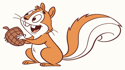 Happy Squirrel Holding Acorn for Autumn Marketing Campaigns and Children's Book Illustrations, conveying joy and natural abundance for seasonal promotions and educational content.