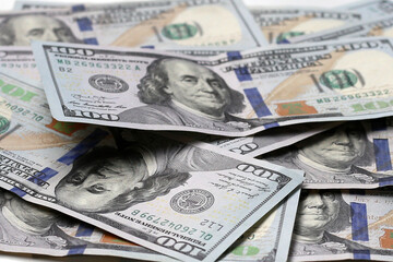 U.S. one hundred dollar banknotes.