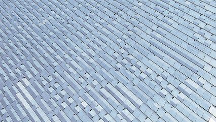 Abstract Geometric Pattern of Prismatic Blue/Silver Building Facade Tiles