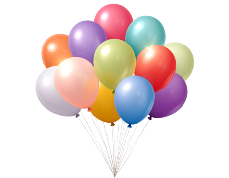  - Colorful Floating Balloons Cluster Overlay, Soft Glow Effect, Transparent PNG Clipart 