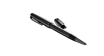 Elegant silver pen with open cap isolated on transparent background for design use