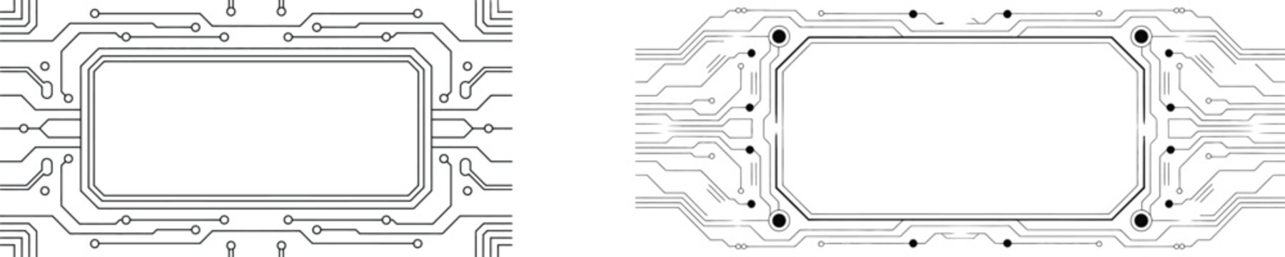 Tech frames futuristic circuit board borders for modern presentations or tech-themed projects. Vector illustration.