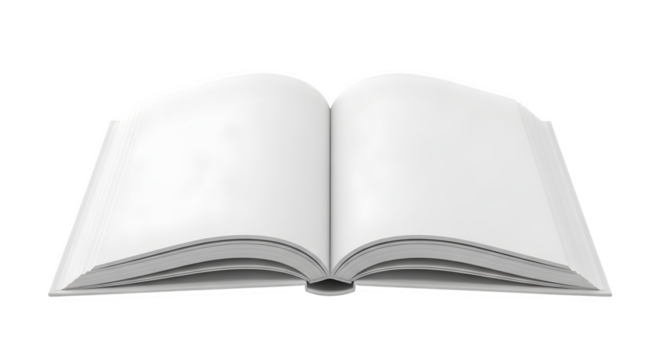Open book with blank pages for mockup isolated on transparent background