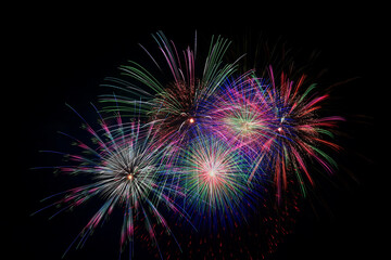 長野えびす講花火大会の美しく放物線を描く花火